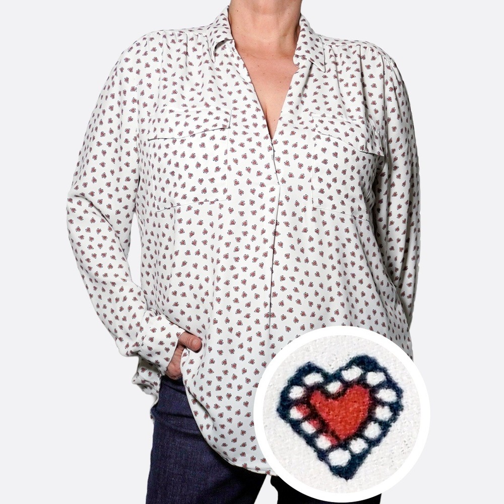 Ann Taylor Romantic Heart Print Blouse 2X XXL Valentine's Day Love Plus Size Top
